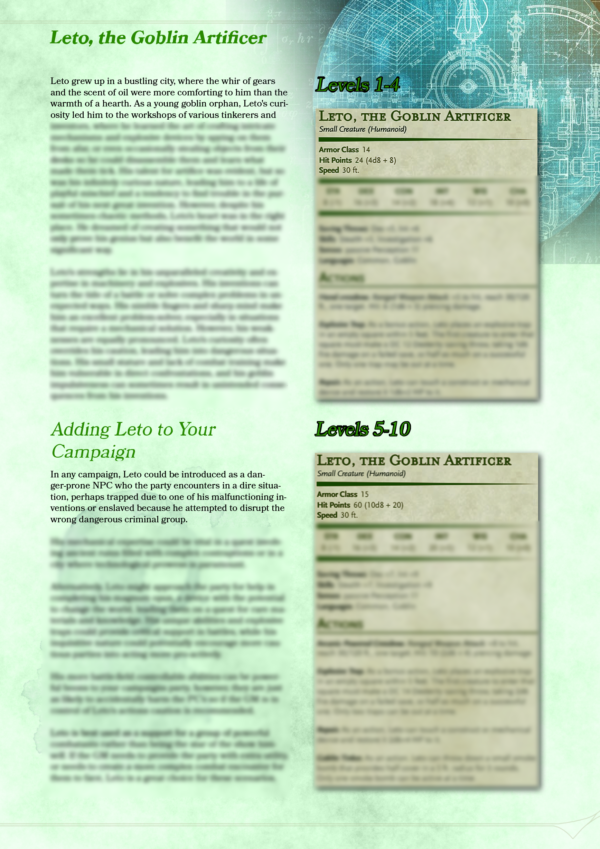 Leto, the Goblin Artificer - Dynamic NPC Character Sheet