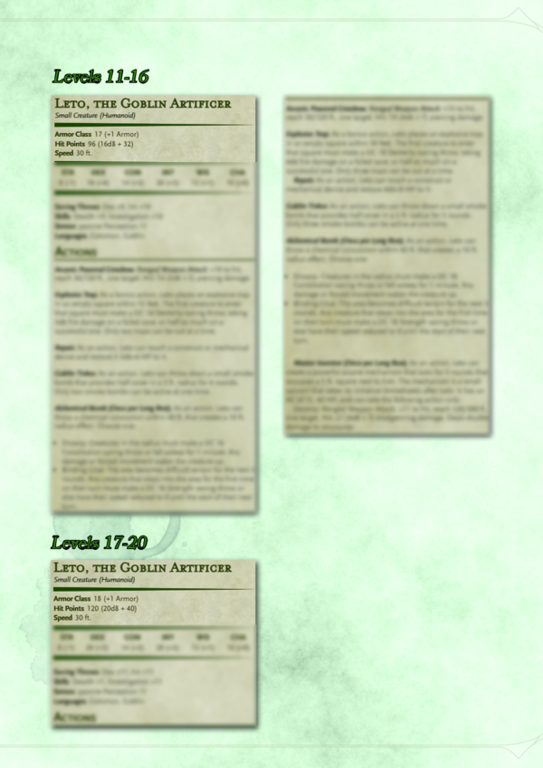 Leto, the Goblin Artificer - Dynamic NPC Character Sheet - Image 2